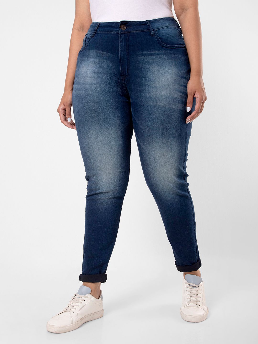 Instafab Plus Plus Size Women Navy Blue Jean Skinny Fit Heavy Fade Stretchable Jeans-picture-27