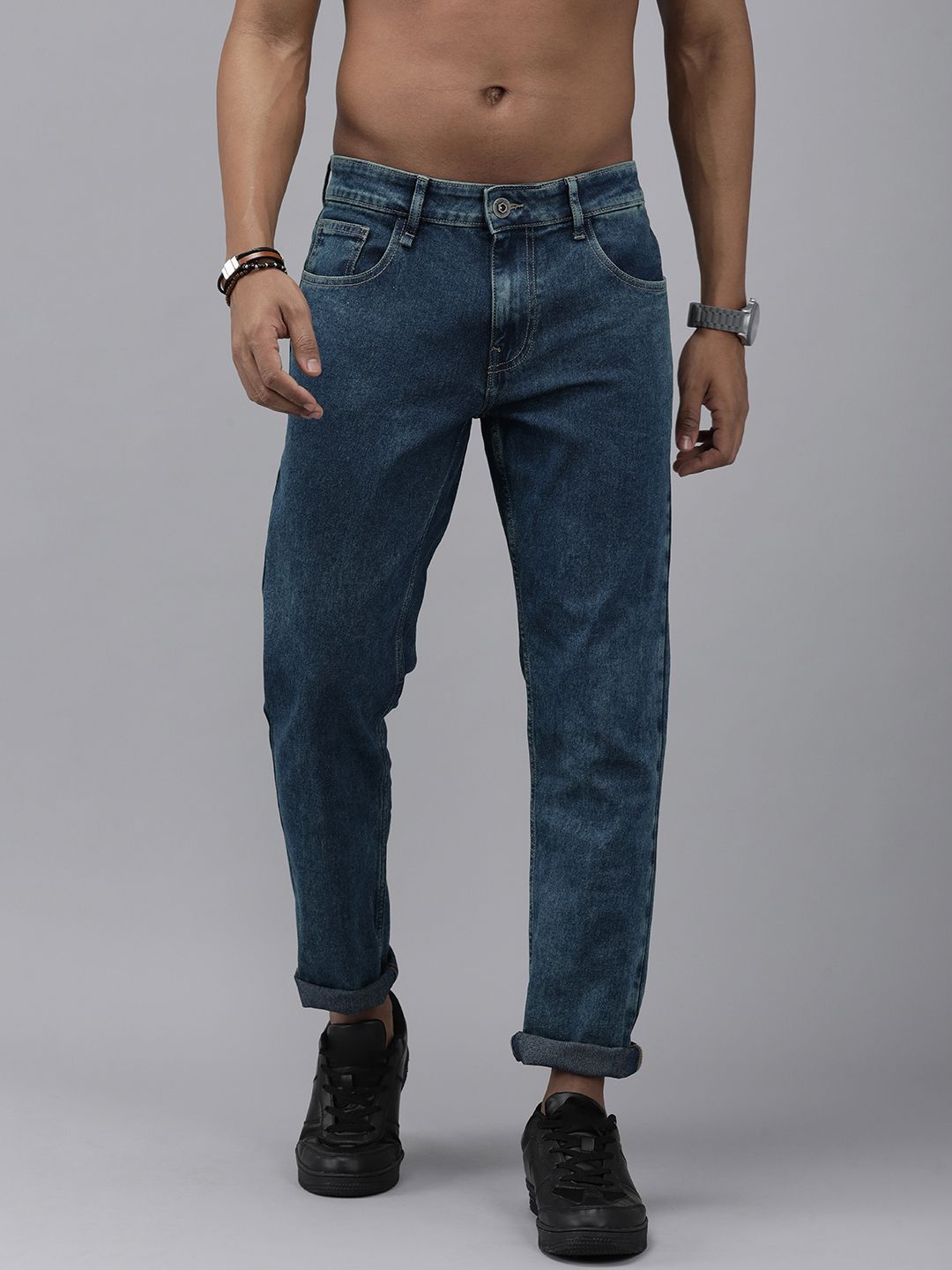 Roadster Men Navy Blue Slim Fit Heavy Fade Stretchable Jeans - Price ...