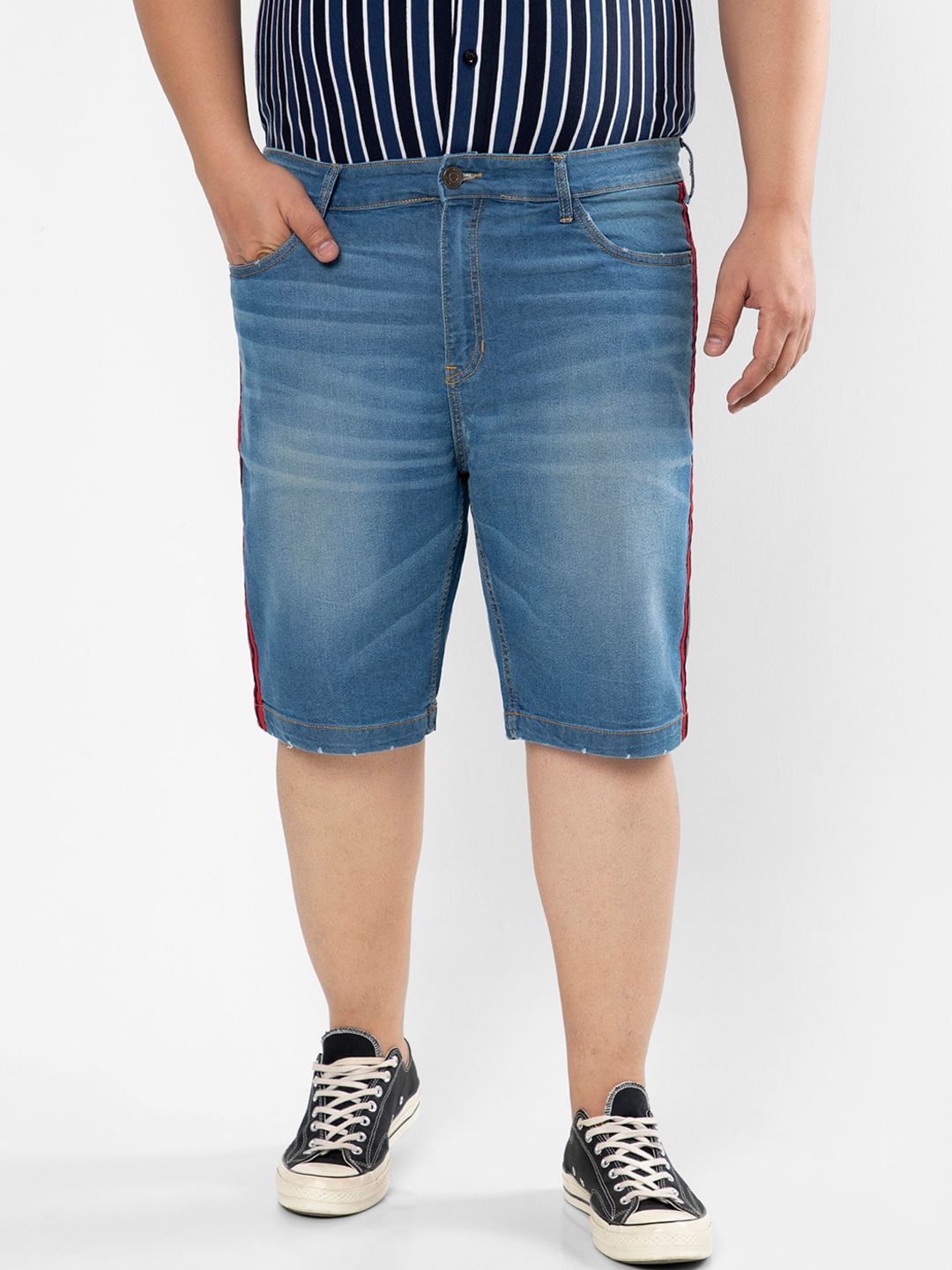 Instafab Plus Plus Size Men Blue Washed Outdoor Denim Shorts-image-38