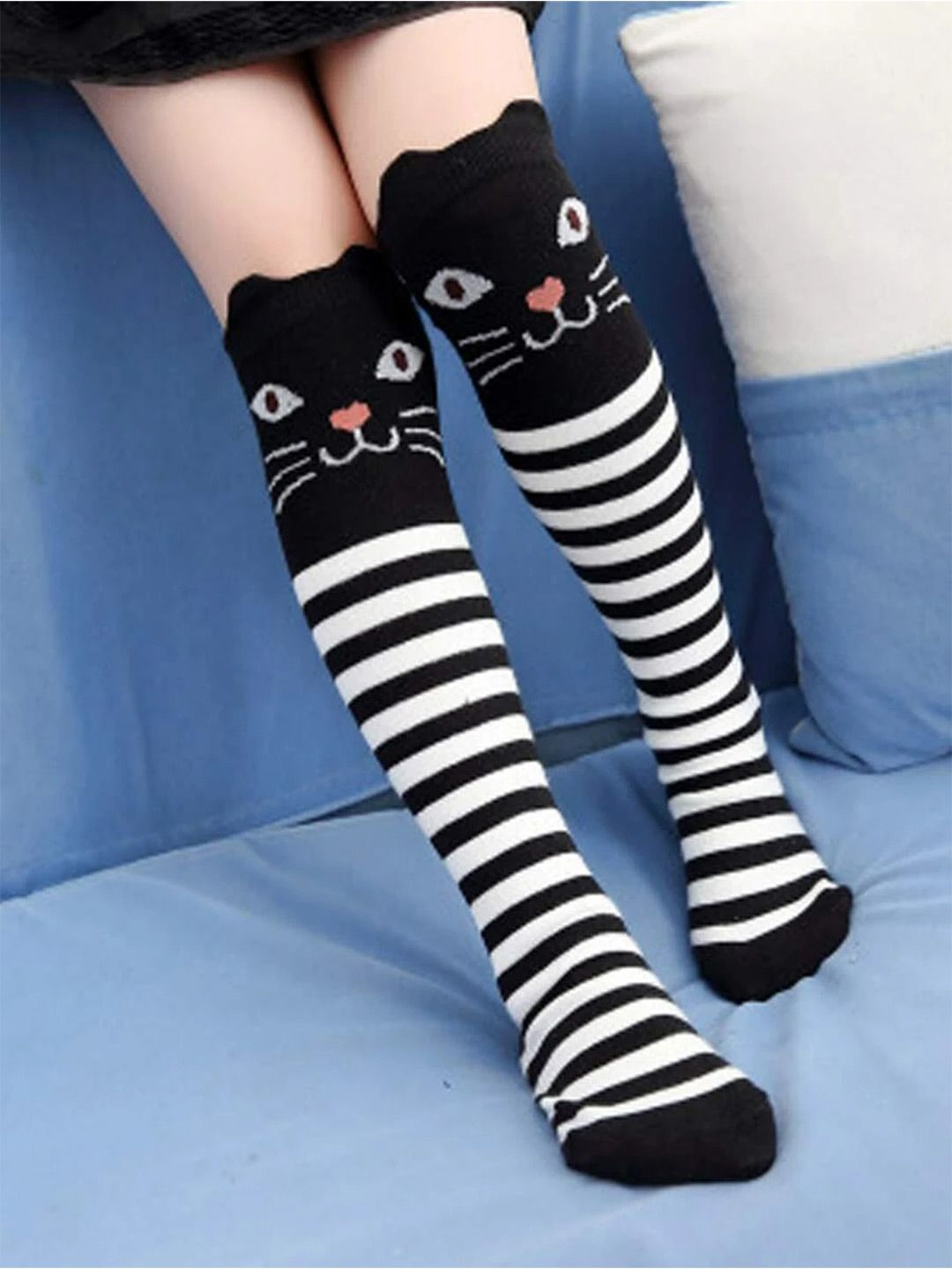 EL REGALO Girls Black Striped Knee Lengtyh Socks-picture-11