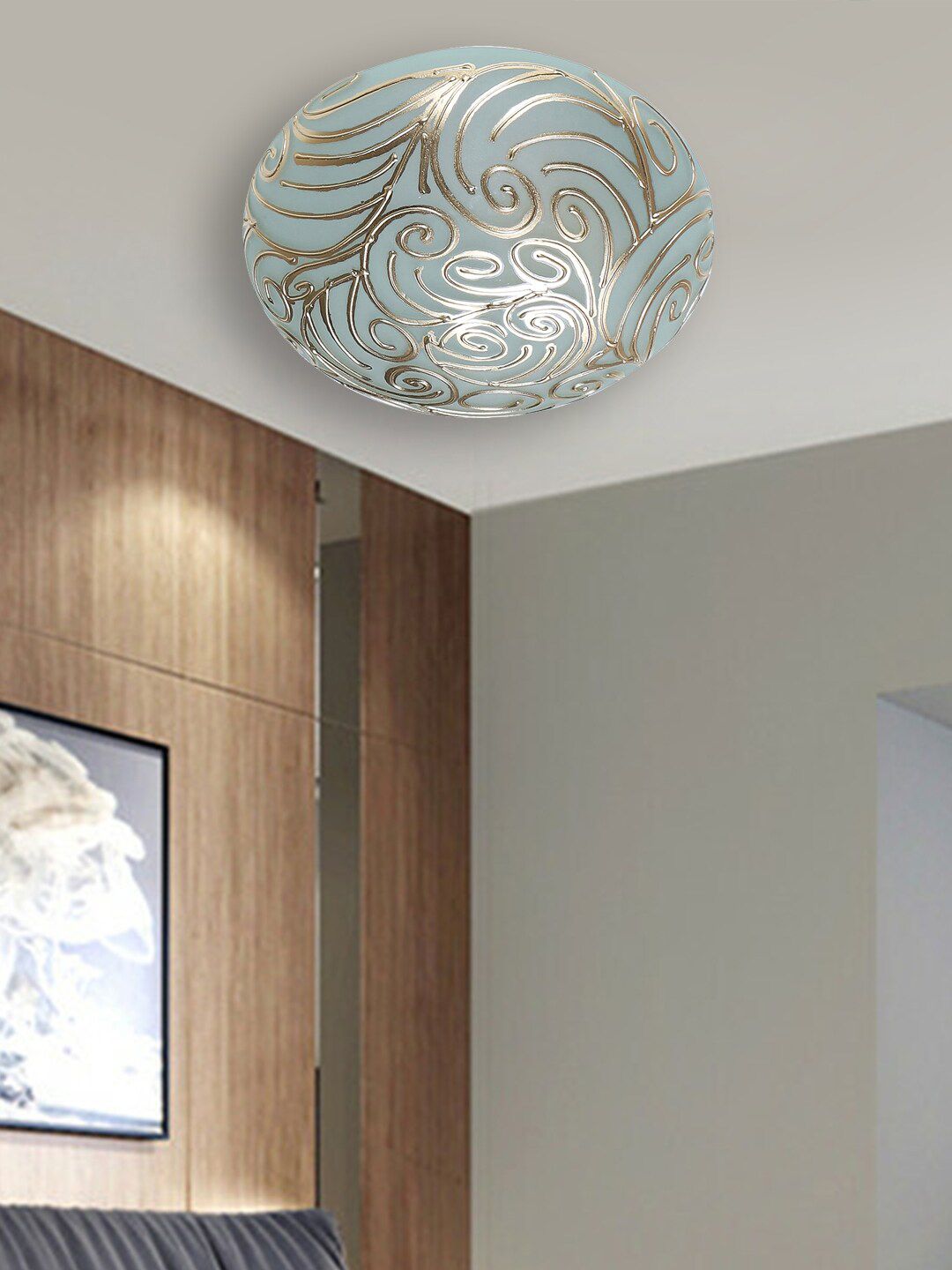 Devansh Gold-Toned & White Glass Mosaic Flush Mounted Lamp-image-30