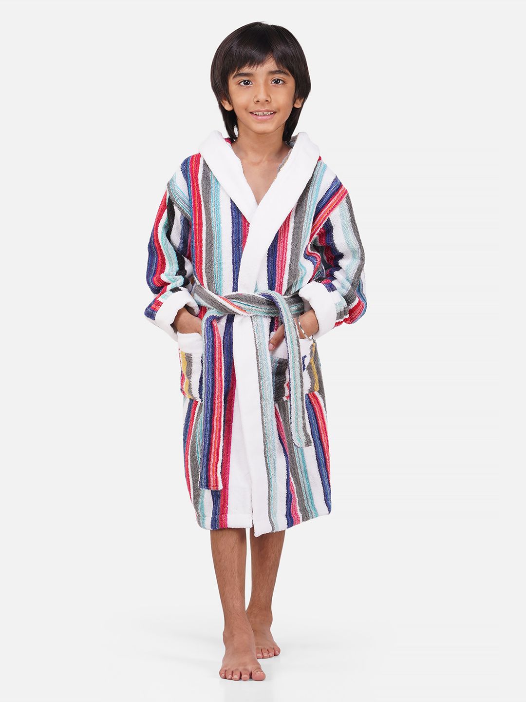 RANGOLI Kids Blue Striped Cotton Bath Robe-image-38