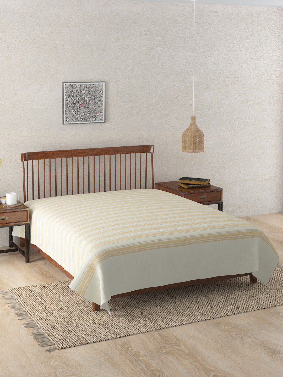 Fabindia Yellow Mihira Cotton 120 TC Single Woven Bed Cover-image-35