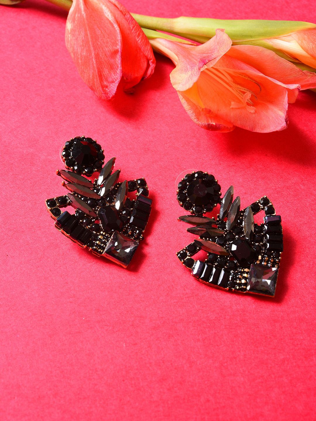 SOHI Black & Gold Plated Contemporary Drop Earrings-picture-24