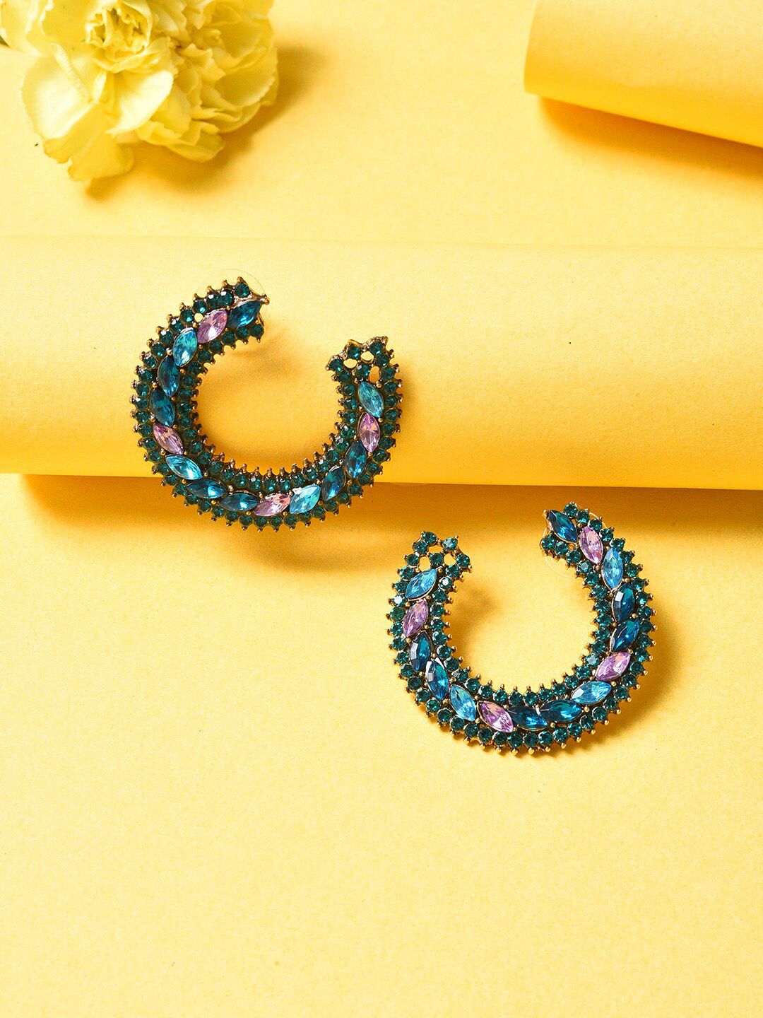 SOHI Women Green Contemporary Trendy Designer Stone Studs Earrings-picture-12