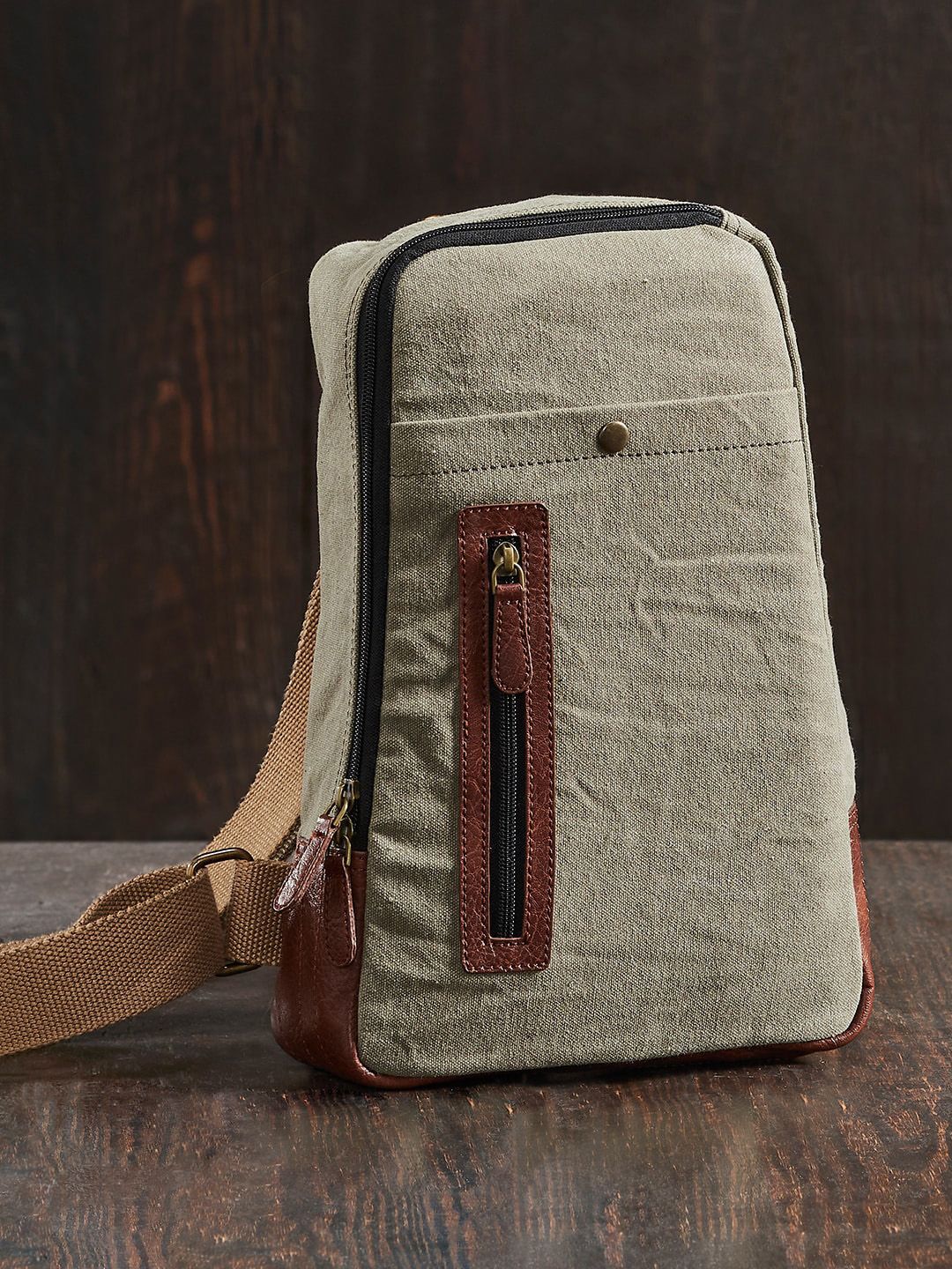 Mona B Green Upcycled Canvas Messenger Crossbody Bag with Stylish Design-picture-32