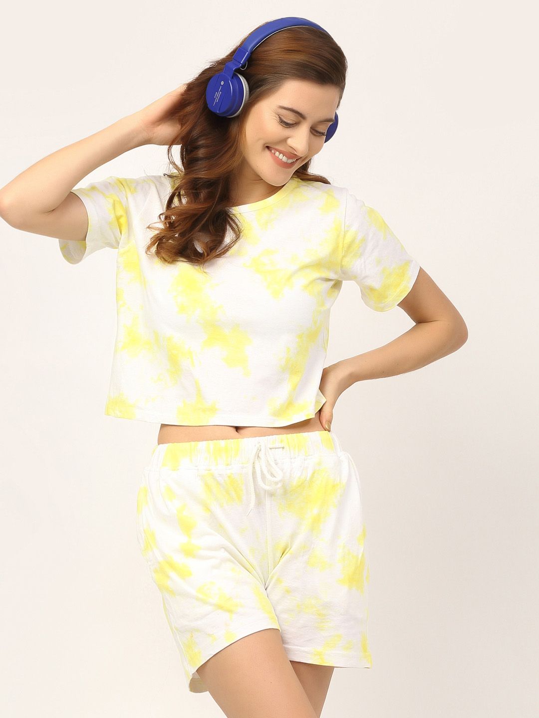 Rigo Yellow Dyed Round Neck T-Shirt with Shorts Co-Ord Set