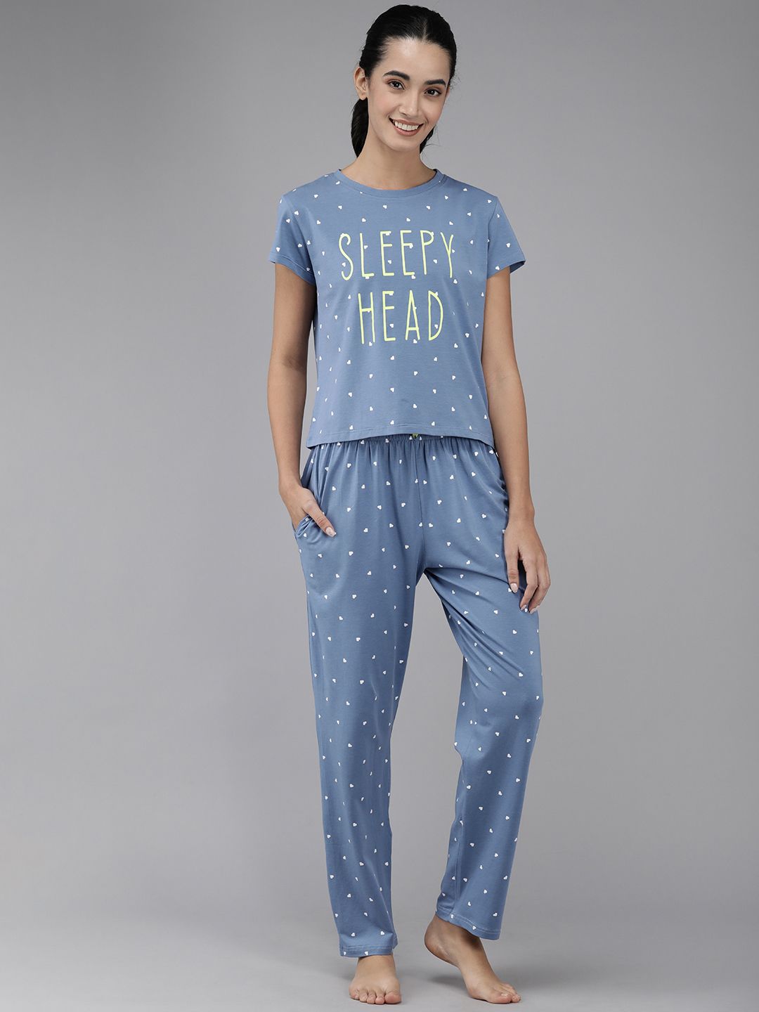 Zeyo Women Blue & Green Printed Night suit-picture-48