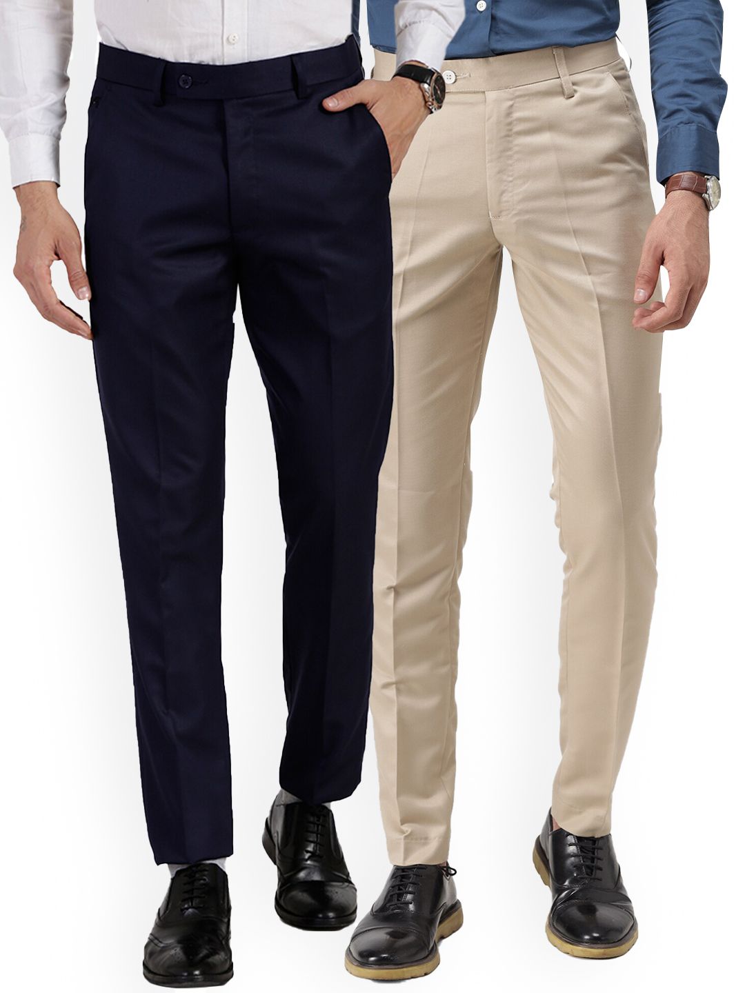 Royal Blue Mid Rise Slim Fit Trousers|105467201