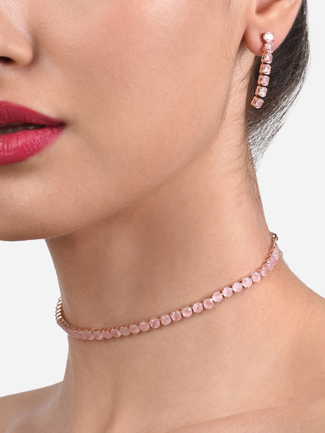 Zaveri Pearls Rose Gold-Plated Pink CZ-Studded Jewellery Set-picture-38