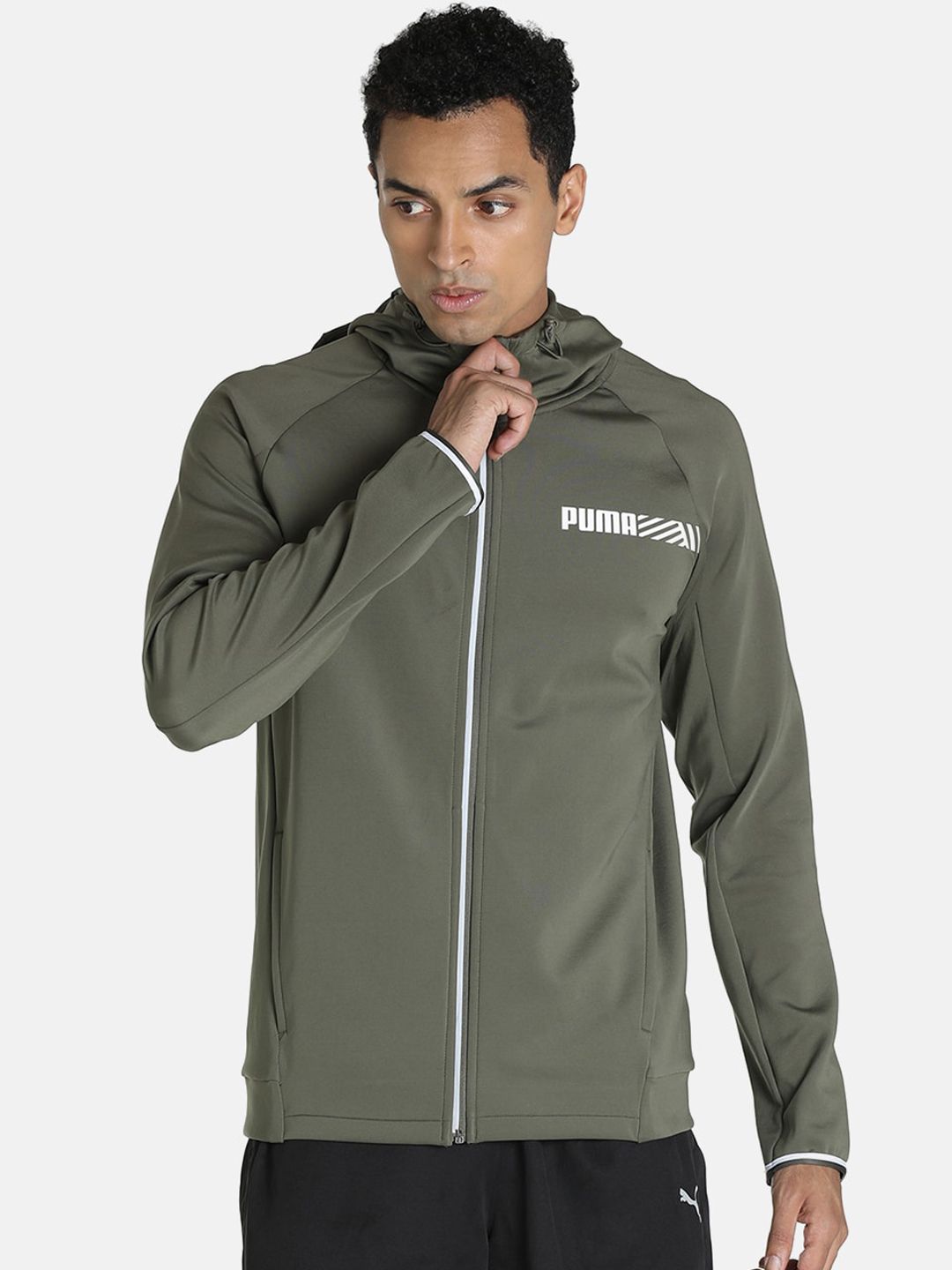 Puma Men Olive Green Tec Sport Sporty Track Jacket-picture-27