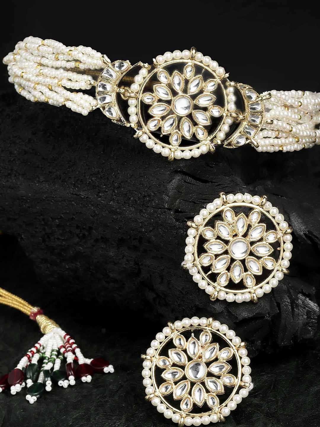KARATCART Gold-Plated Gold Kundan Studded Choker Jewellery Set-picture-25