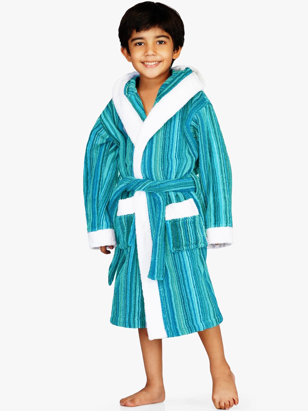 RANGOLI Girls Blue Printed Pure Cotton Bath Robe-image-36