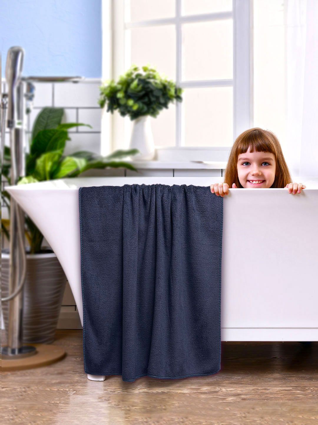 YK Boys Navy Blue Solid Microfiber 450 GSM Bath Towels-image-33