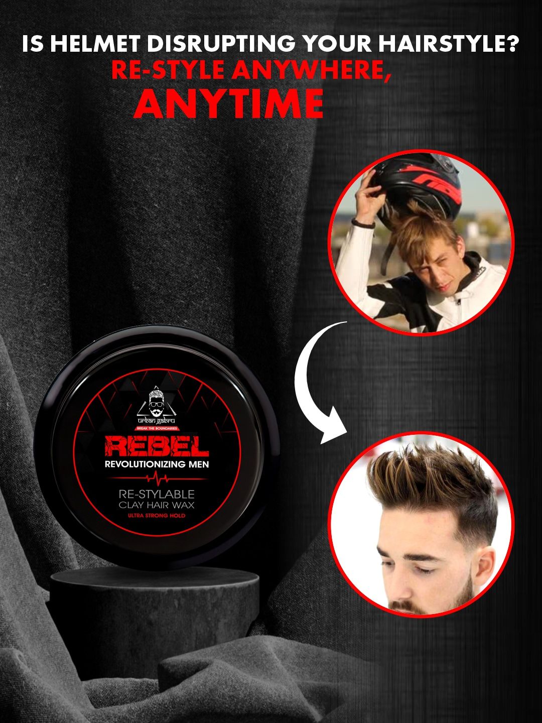 URBANGABRU Men Rebel Revolutionizing Re-Stylable Clay Hair Wax - 85 g