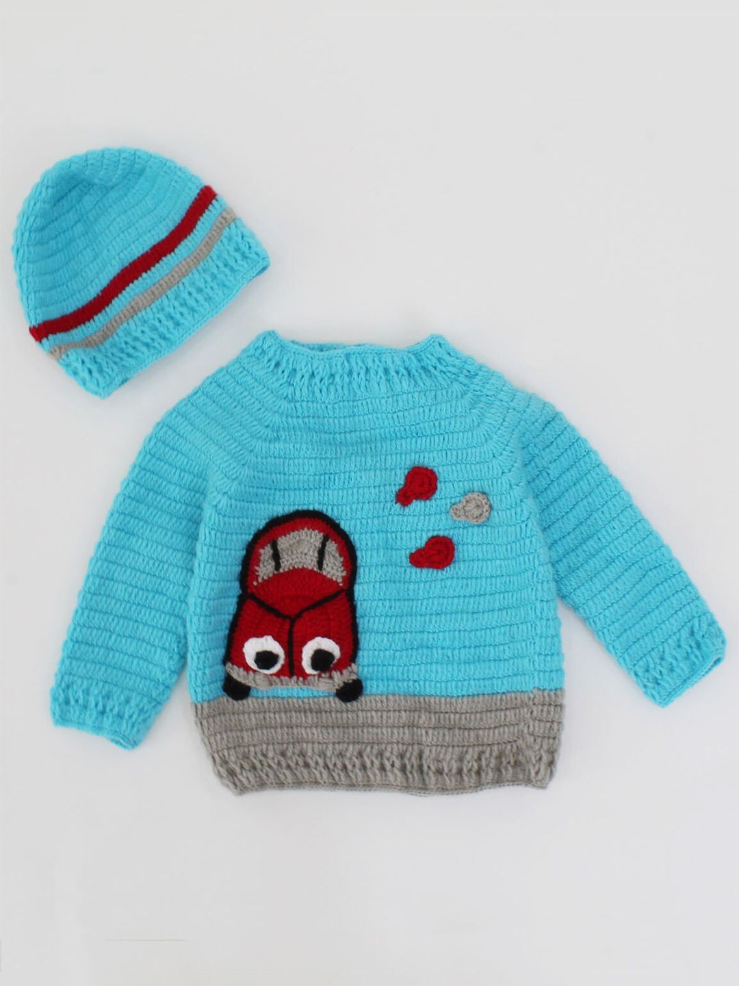 Woonie Unisex Kids Blue & Brown Humour and Comic Pullover with Applique Detail-picture-15
