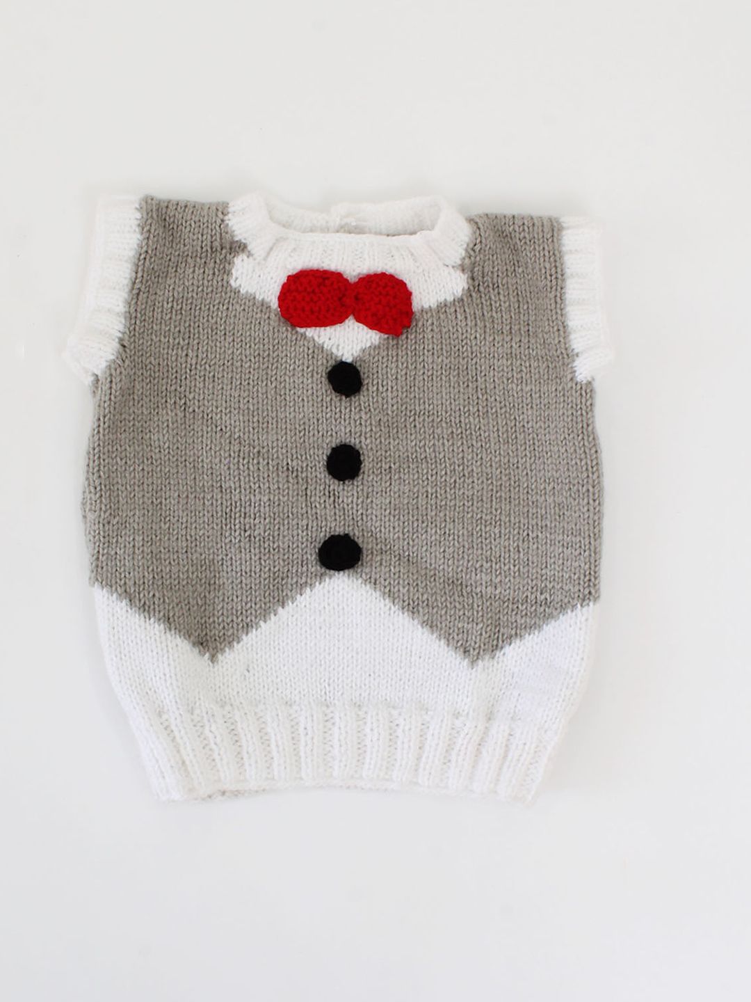 Woonie Unisex Kids White & Grey Colourblocked Pullover-picture-23