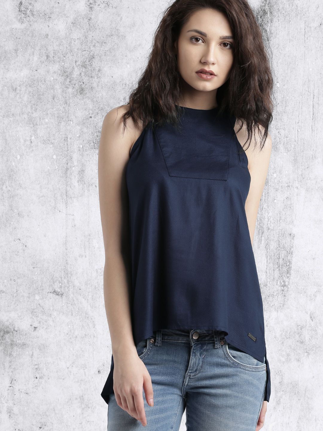 Roadster Women Navy Blue Solid Styled Back Top
