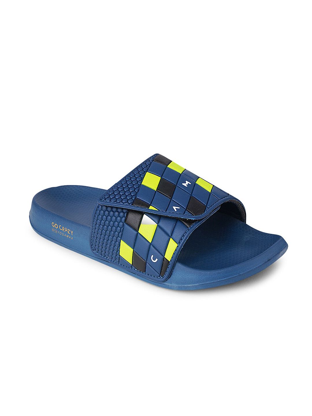 Campus Men Navy Blue & Fluorescent Green Colourblocked Rubber Sliders