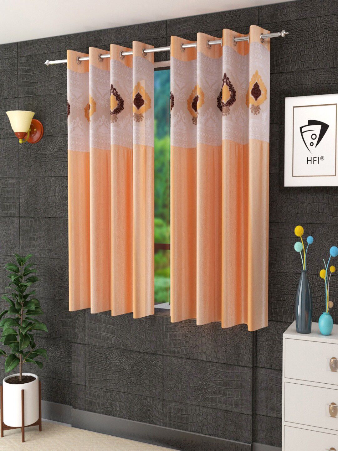 Homefab India Beige & White Set of 2 Sheer Window Curtain-picture-17