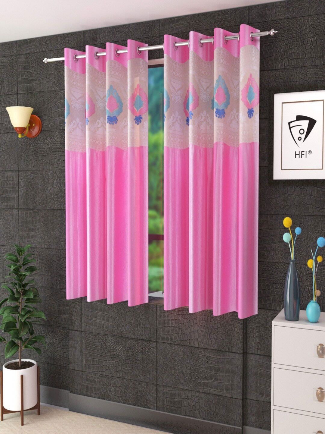 Homefab India Pink & White Set of 2 Sheer Window Curtain-picture-30