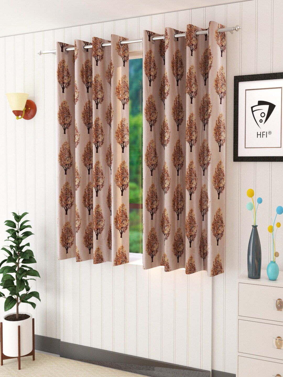 Homefab India Brown Set of 2 Floral Window Curtain-picture-26