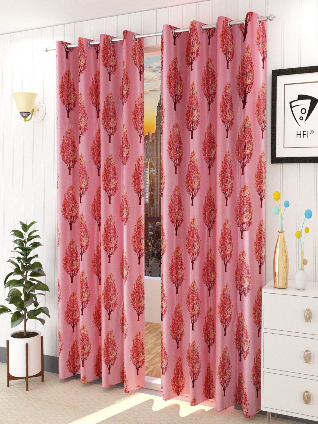 Homefab India Maroon Set of 2 Floral Door Curtain-picture-40