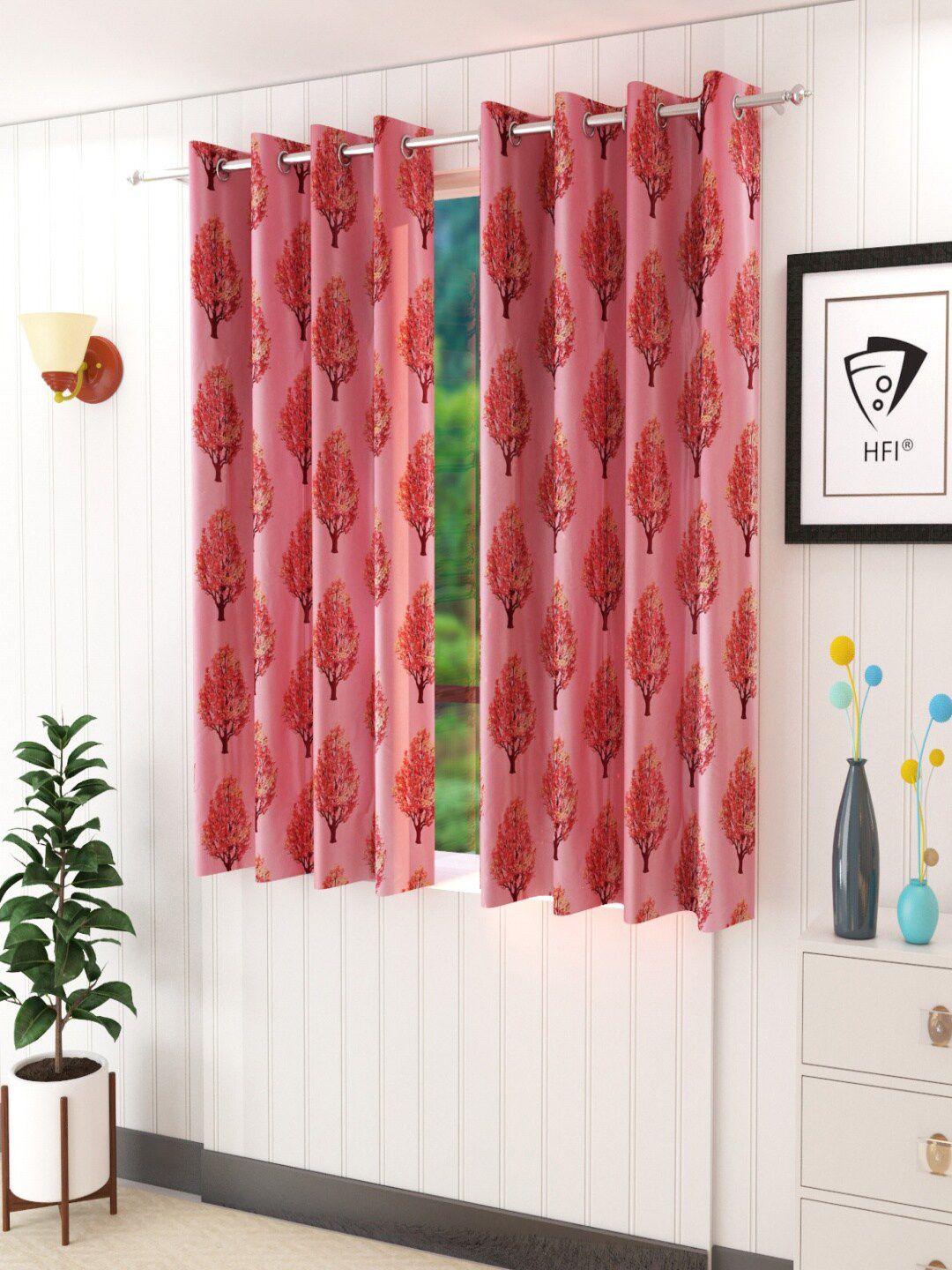 Homefab India Maroon Set of 2 Floral Window Curtain-picture-30