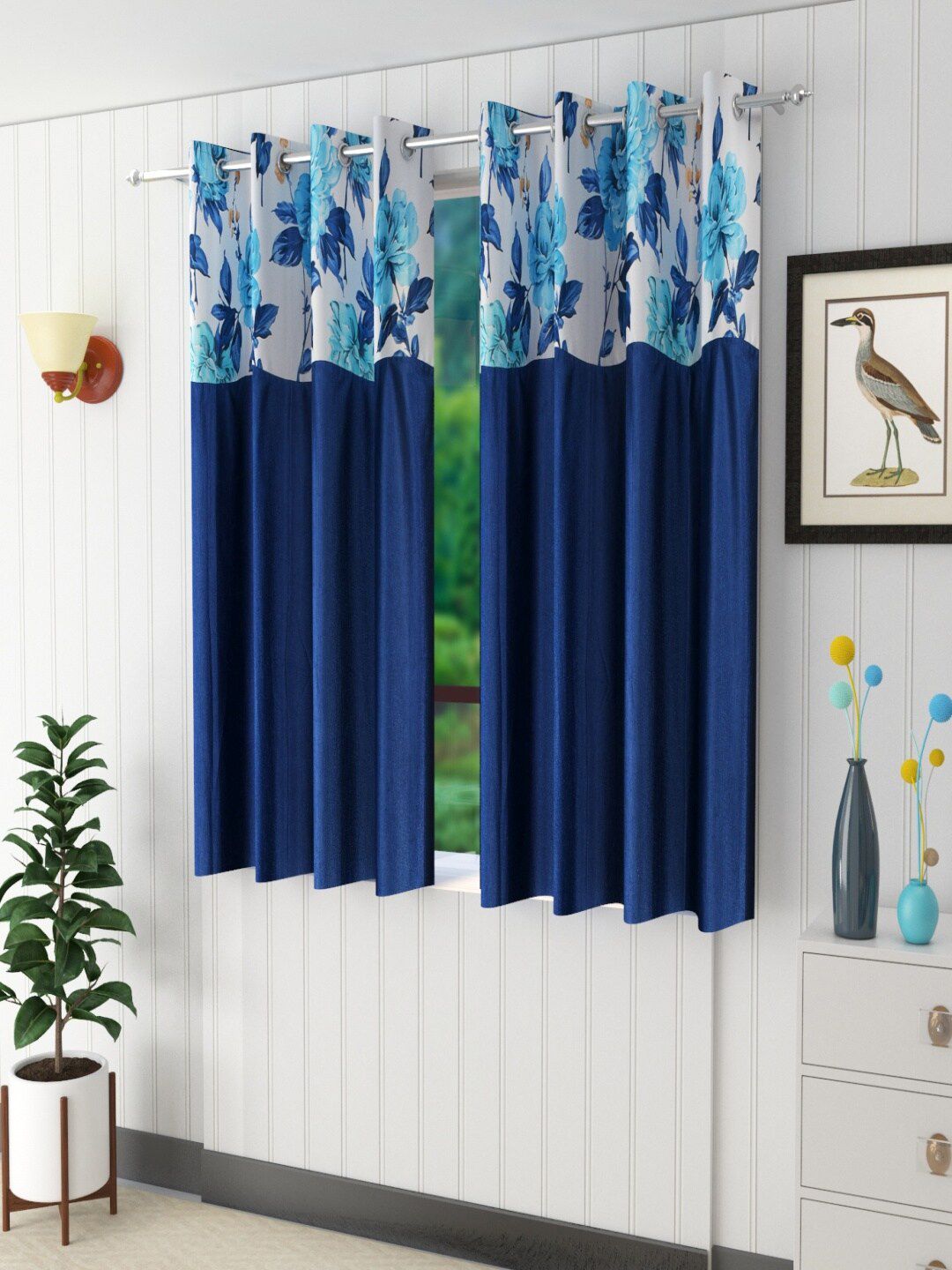 Homefab India Navy Blue Set of 2 Floral Window Curtain-picture-29