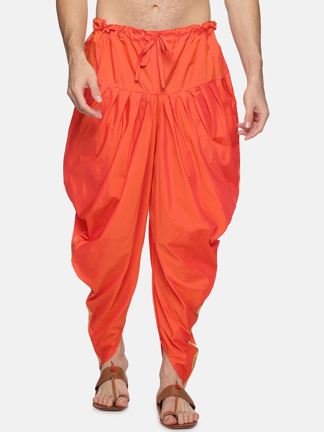 Sethukrishna Men Orange Solid Dhoti Pant-picture-34