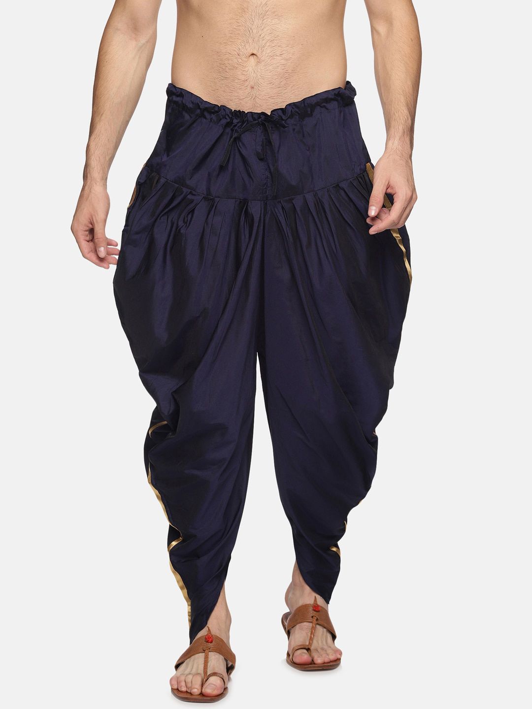 Sethukrishna Men Navy Blue Solid Art Silk Dhoti Pants-picture-35
