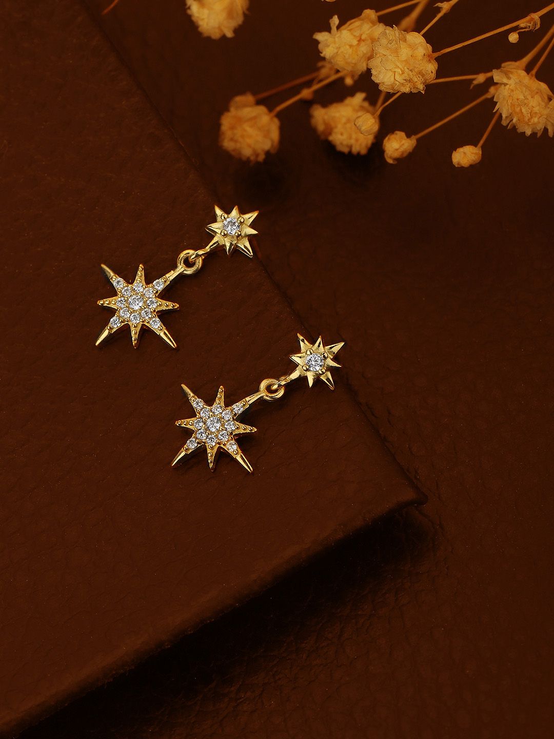 Carlton London Gold-Toned Star Shaped Drop Earrings-picture-23