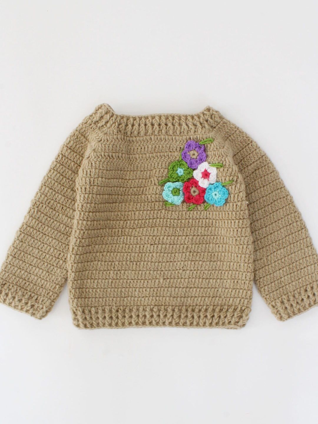 Woonie Unisex Kids Beige & Blue Floral Pullover with Embroidered Detail-picture-21