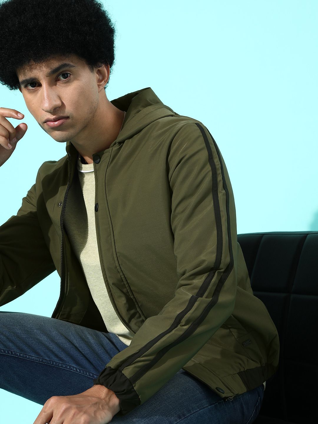 Roadster Men Olive Green Solid Bomber Jacket