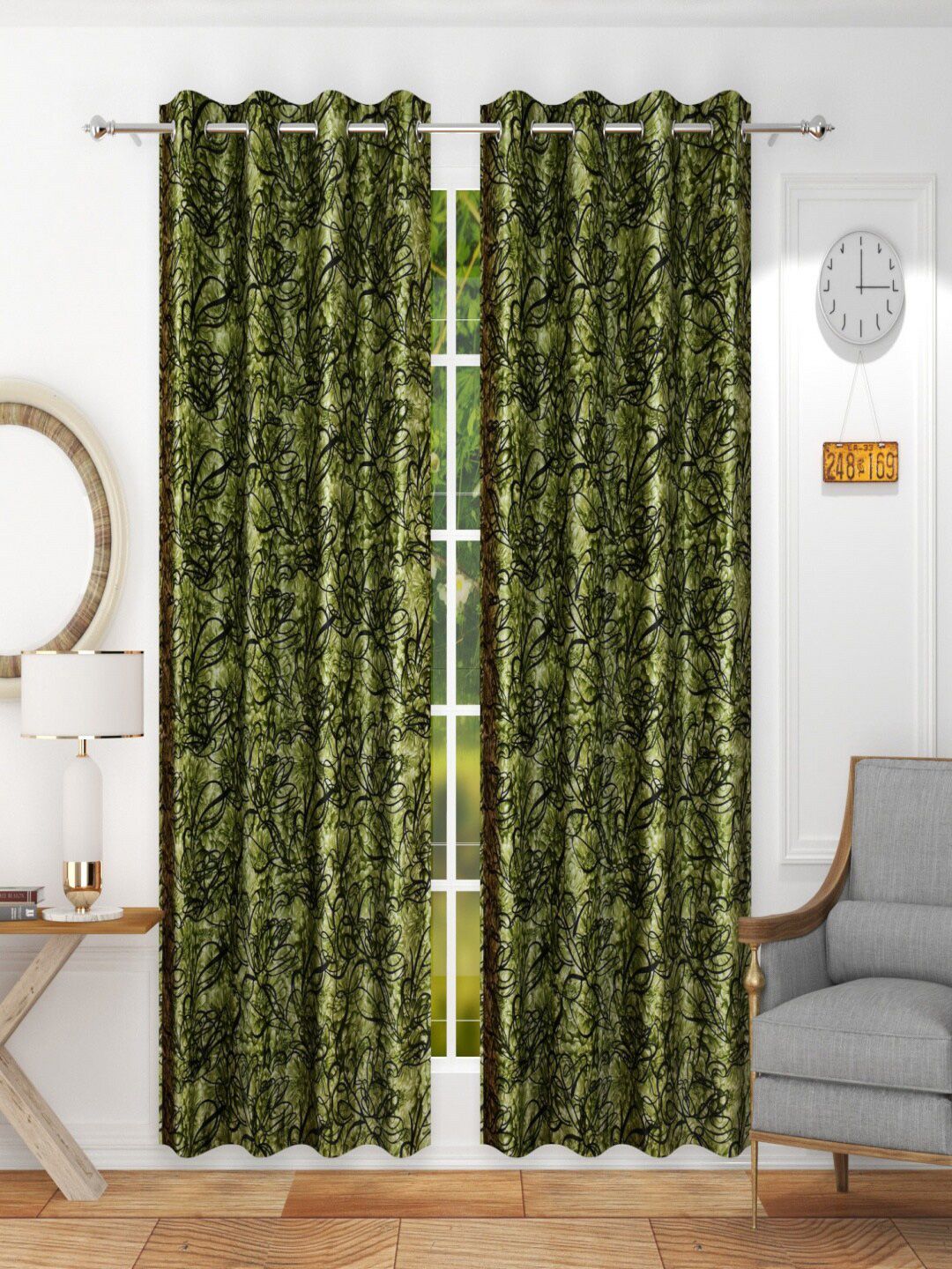 Homefab India Green & Black Set of 2 Long Door Curtain-picture-28