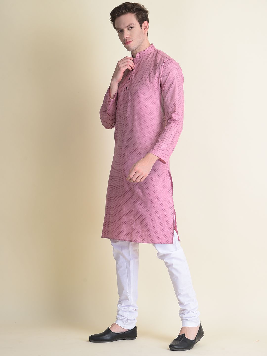 Men Peach Floral Printed Kurta Only