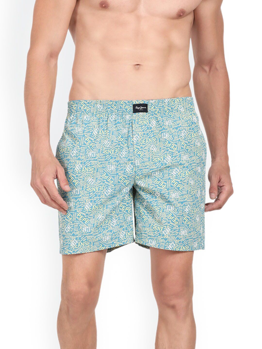 Pepe Jeans Men Blue & Yellow Printed Pure Cotton Boxers ATB02-VIVID BLUE AOP-S