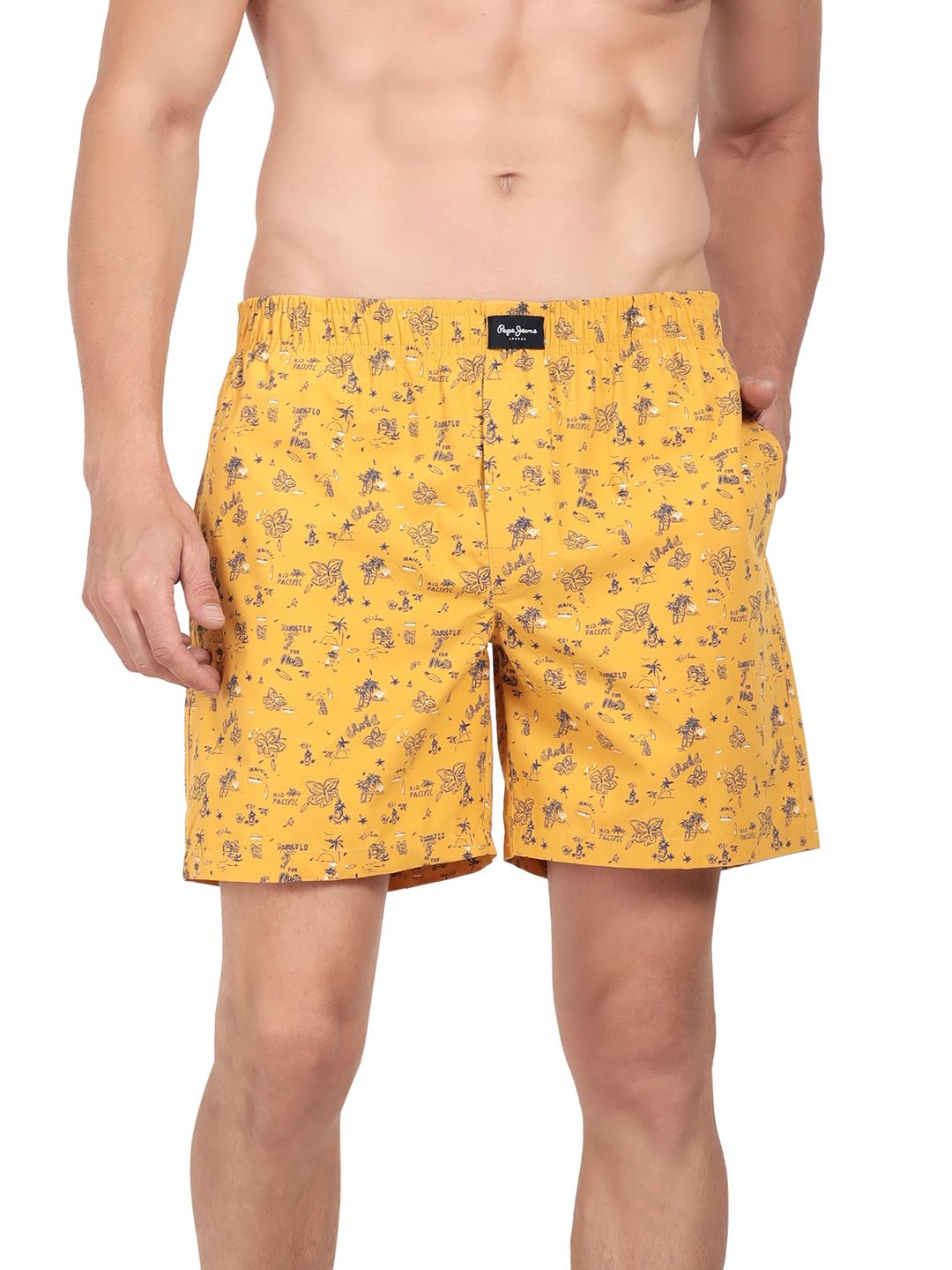 Pepe Jeans Men Gold-Colored & Blue Printed Pure Cotton Relaxed-Fit Boxer-picture-44