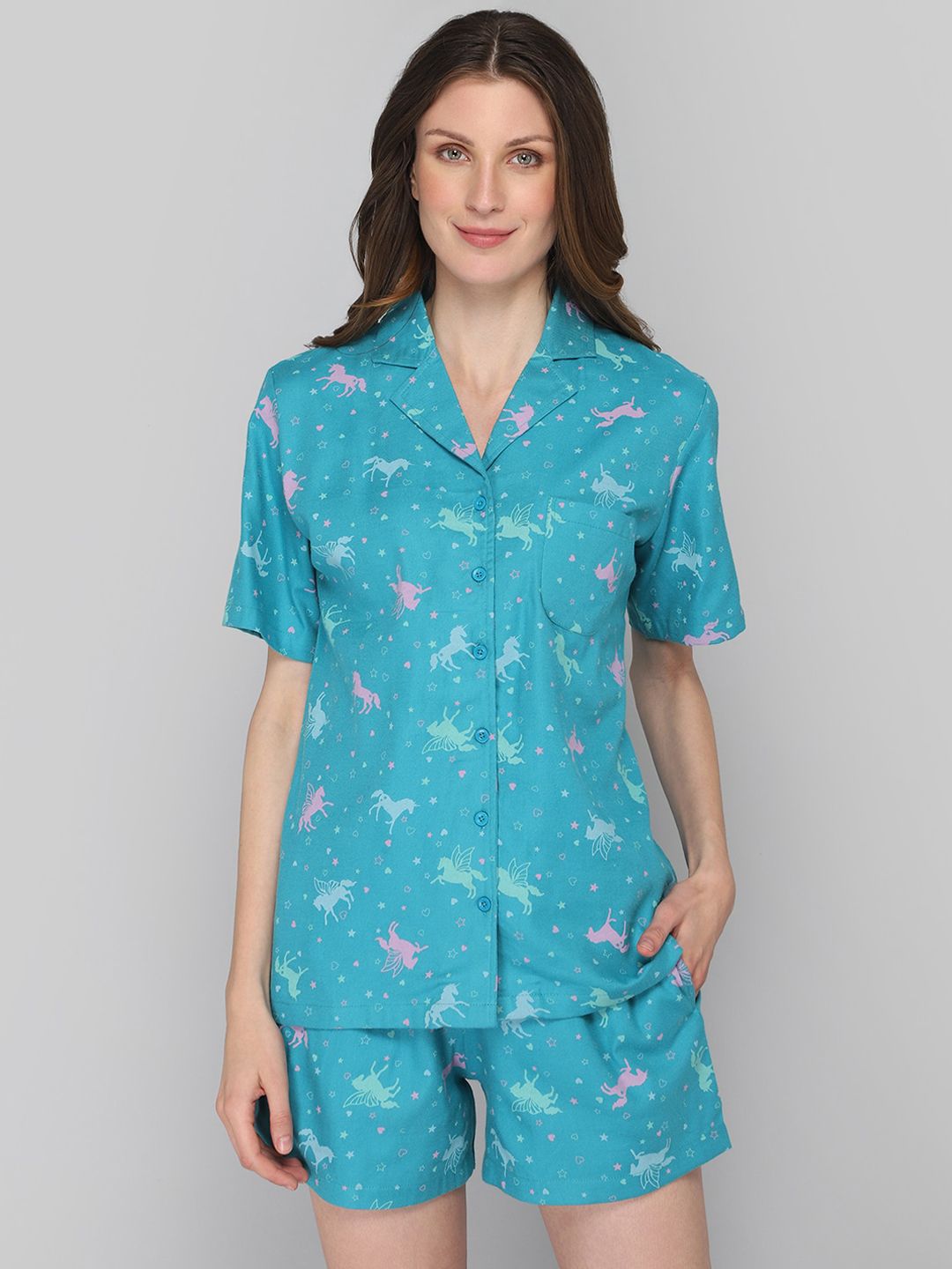 DRAPE IN VOGUE Women Teal & Pink Printed Night suit-picture-43