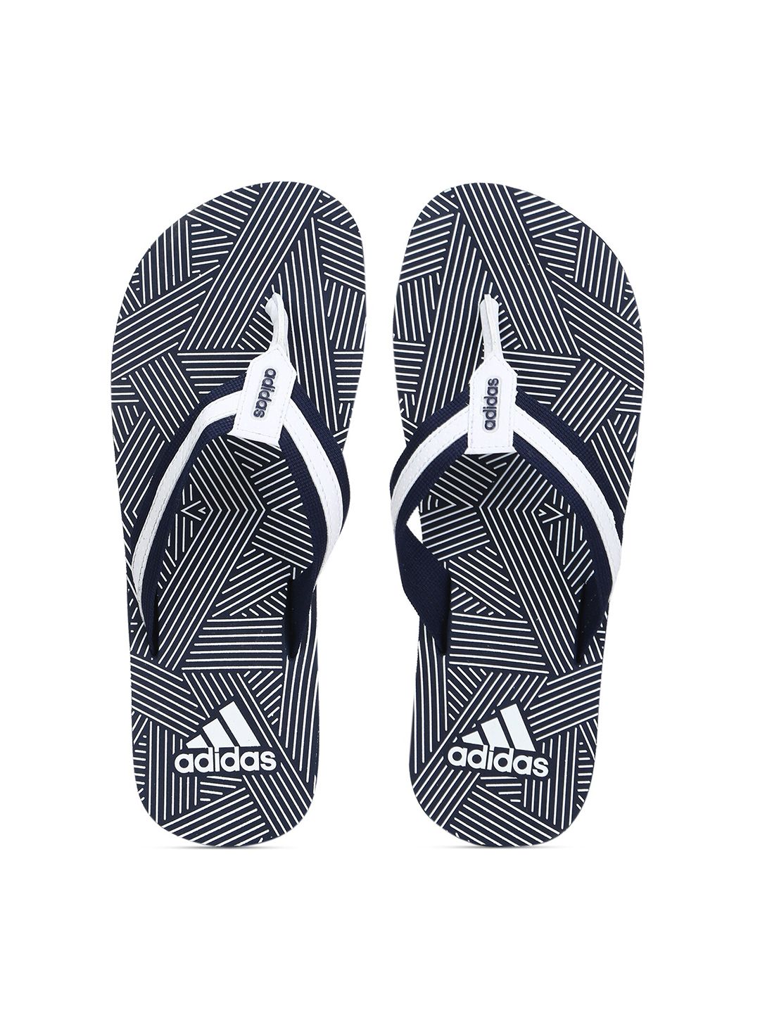 ADIDAS Men Navy Blue & White Striped Sliders-picture-20