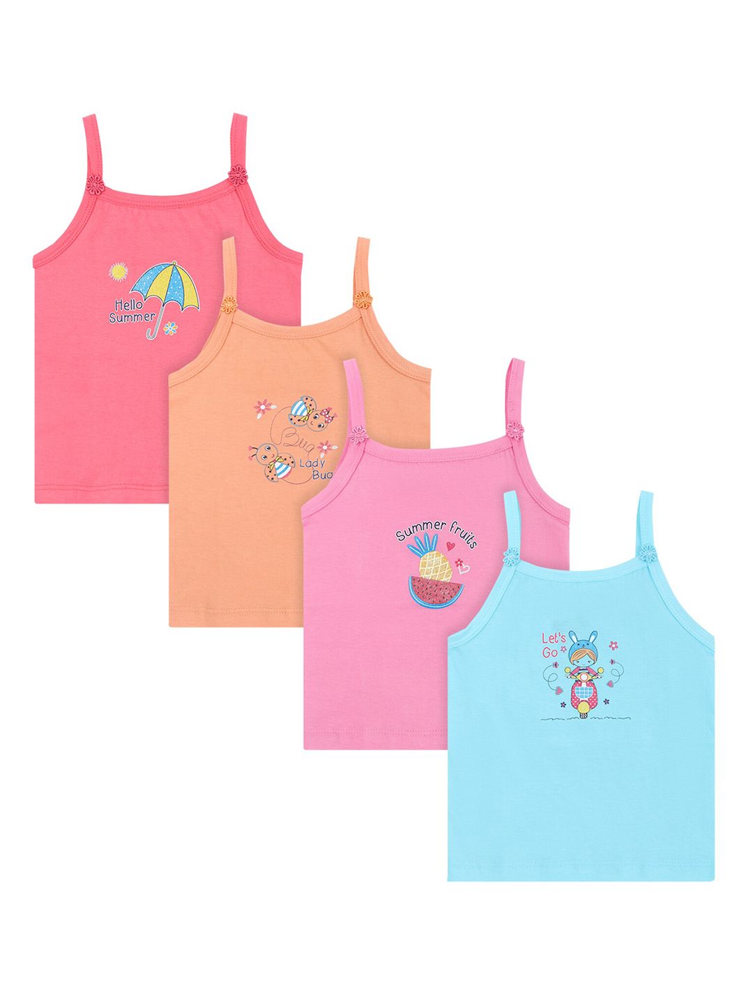 DYCA Girls Pack Of 4 Assorted Pure Cotton Camisoles-picture-54