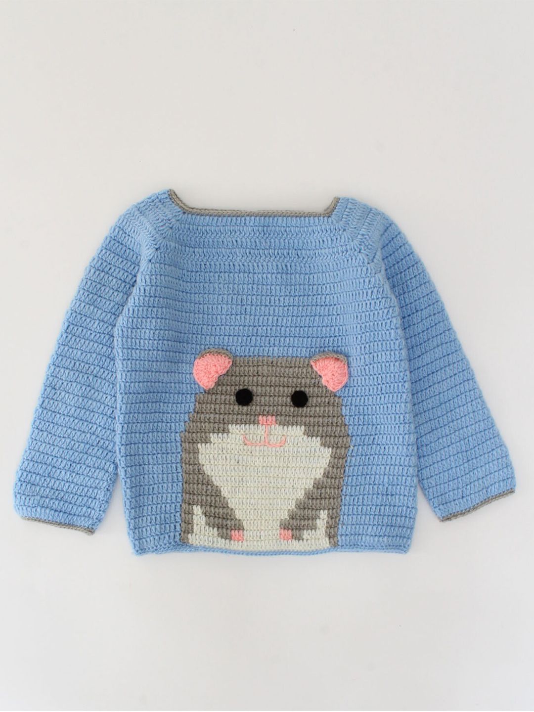 Woonie Unisex Kids Blue & Grey Animal Graphics Pullover-picture-18