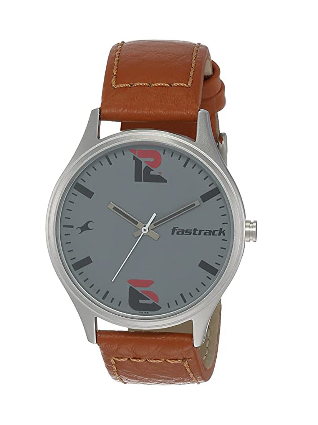 Fastrack Men Grey Brass Dial & Brown Leather Straps Analogue Watch ...