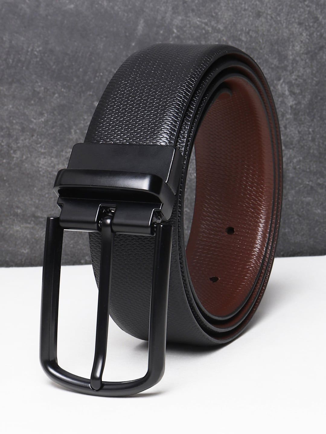 Teakwood Leathers Men Black Textured Leather Formal Belt-picture-35