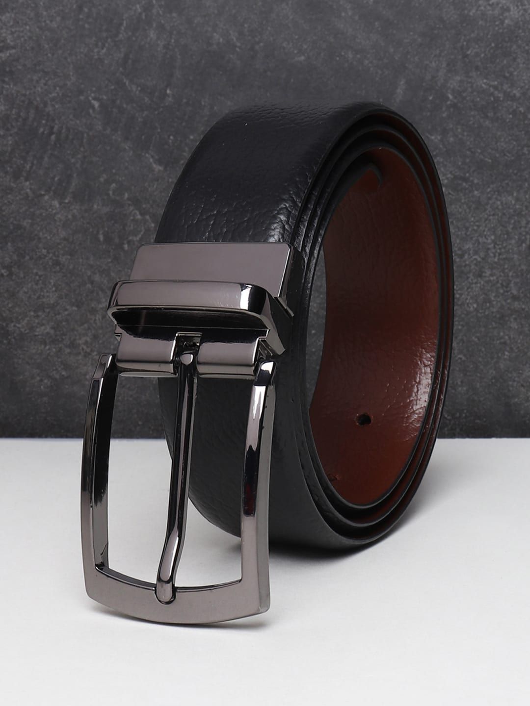 Teakwood Leathers Men Black Textured Reversible Leather Formal Belt-picture-38
