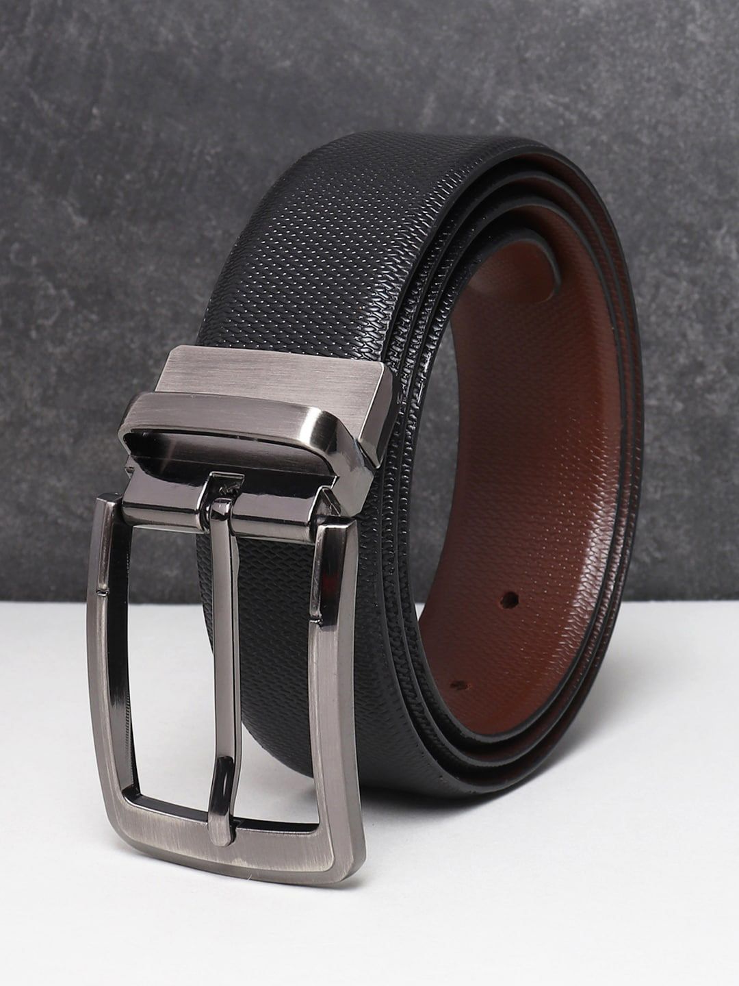 Teakwood Leathers Men Black Textured Leather Formal Belt-picture-33
