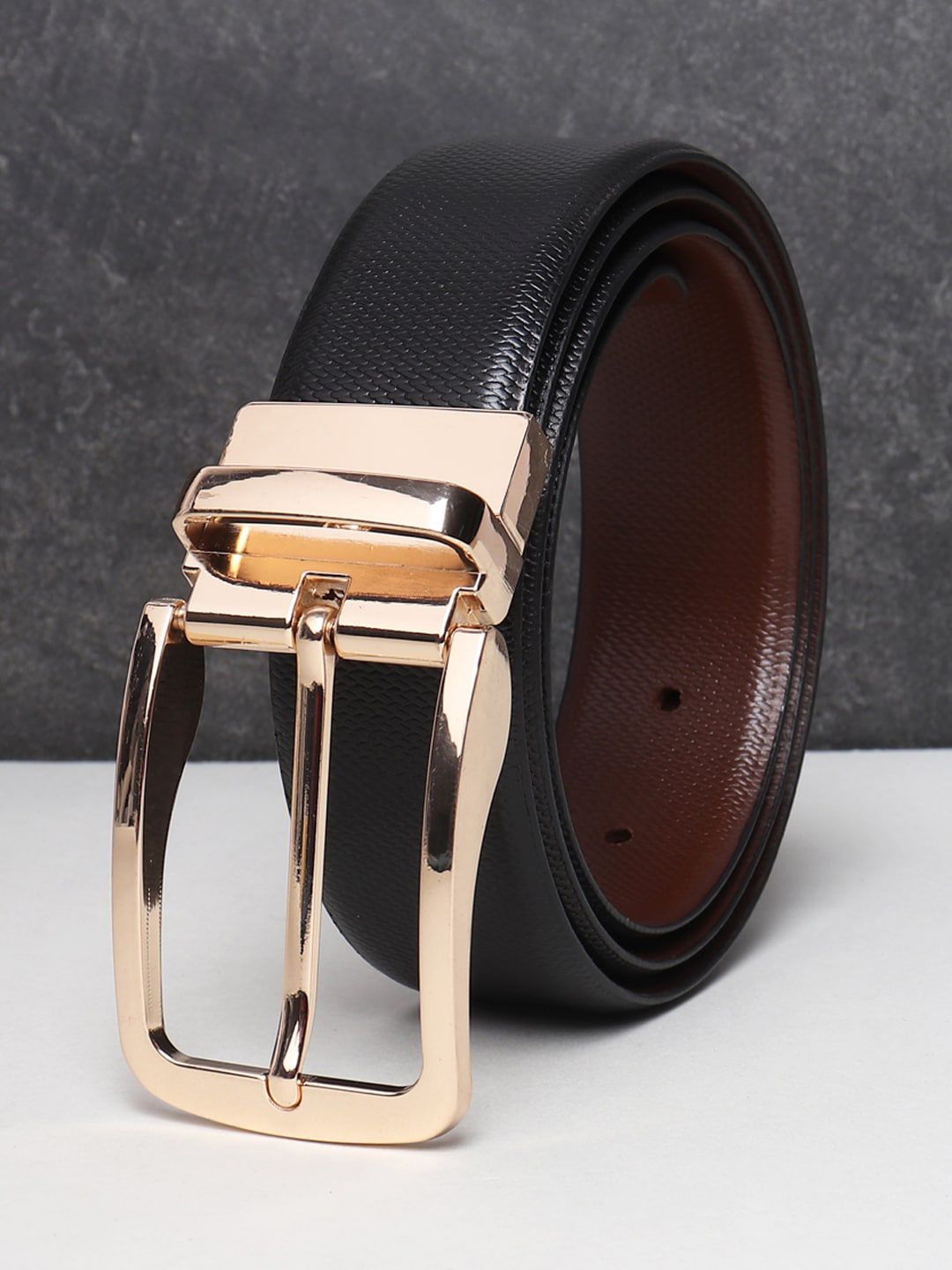 Teakwood Leathers Men Black And Brown Reversible Belts-image-0