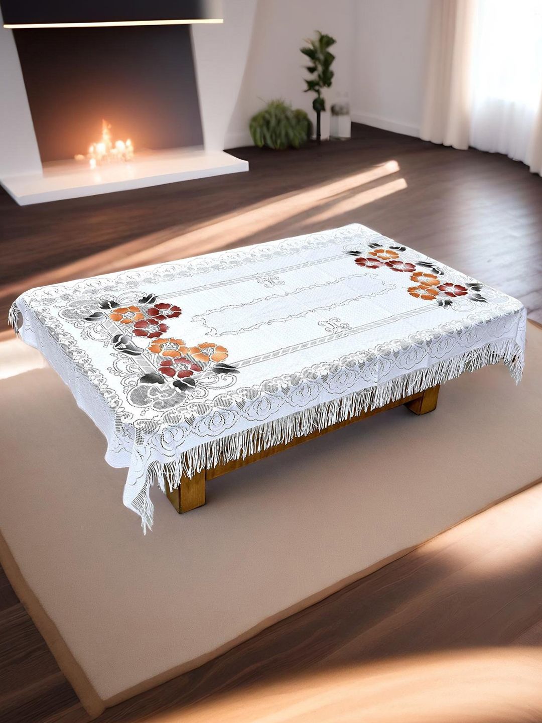 WEAVERS VILLA White & Red Printed 4-Seater Cotton Table Cover-image-22
