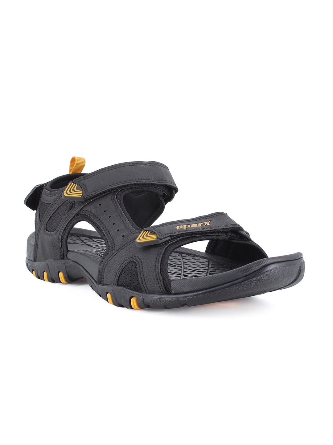 Sparx Men Black & Yellow Solid Sports Sandals