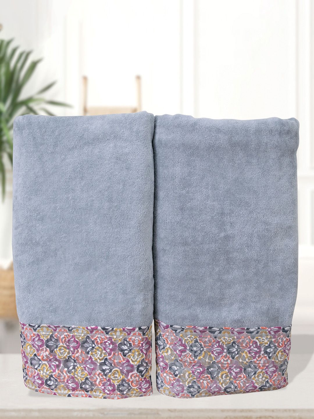 RANGOLI Set Of 2 Grey 450 GSM Bath Towels-image-15